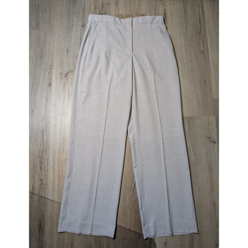 Tory Burch Size 14 Trouser Pants Wide Leg High Waist Taupe Suiting Melange